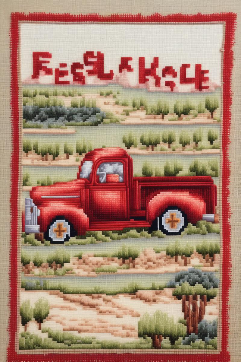 00048-4119518557-_lora_Needlepoint_1_Needlepoint - a coarse cross-stitch of a big ol' red truck driving from Vegas to Nashville.png